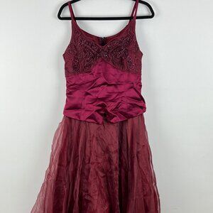 Victory Maxi Fit Flare Dress Size 12 L Red Sleeveless Spaghetti Strap Zip Closur